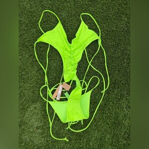 SKIMS Neon Lime Lace-Up One-Piece Swimsuit